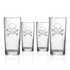 Rolf Glass Skull and Crossbones 15oz Cooler Highball Cocktail Glass set of 4