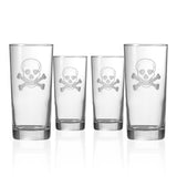 Rolf Glass Skull and Crossbones 15oz Cooler Highball Cocktail Glass set of 4