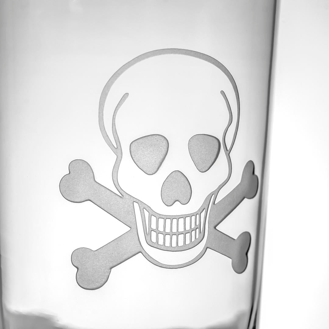 Rolf Glass Skull and Crossbones 15oz Cooler Highball Cocktail Glass detailed sand engraving