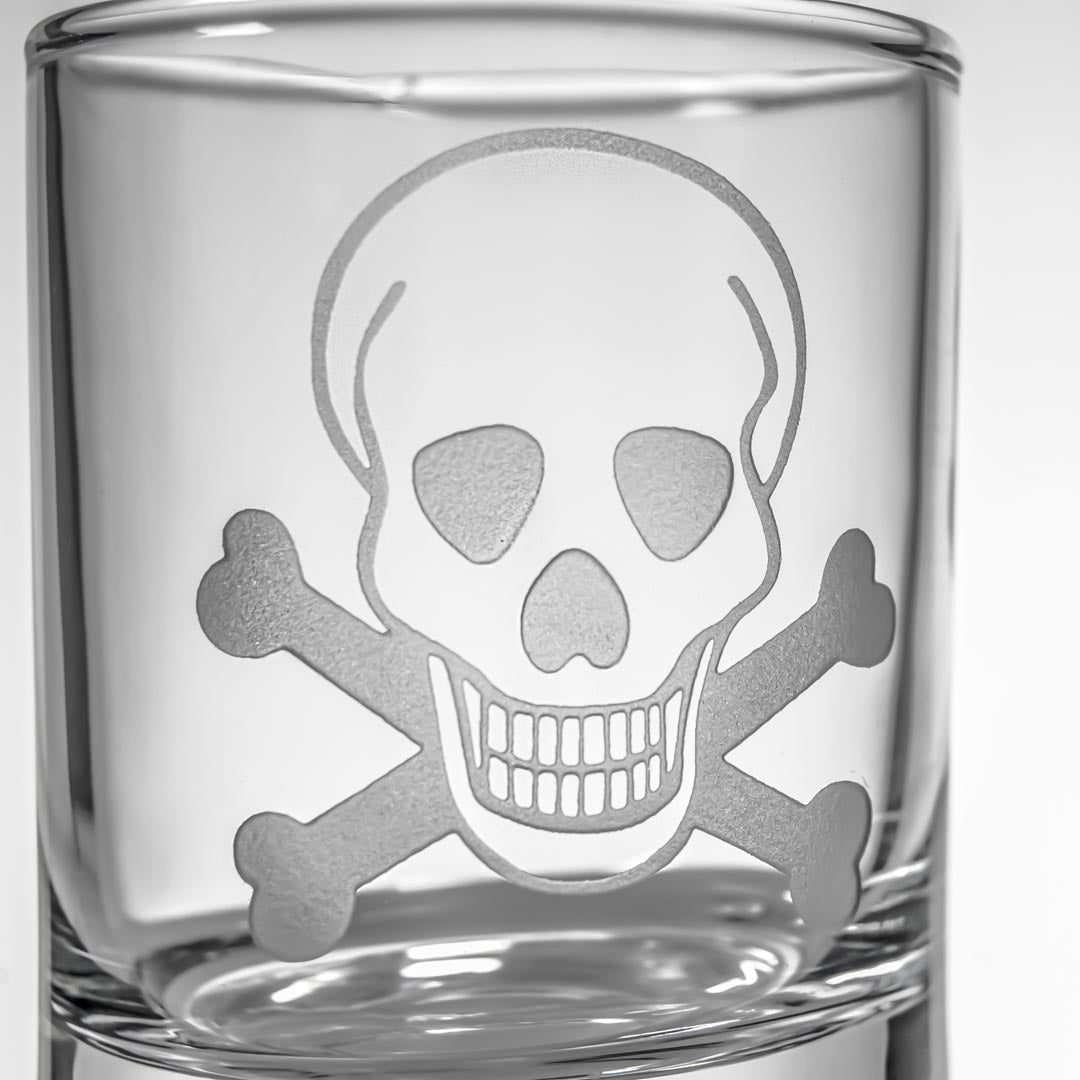 Rolf Glass Skull and Crossbones 2.5 inch Candle Votive detailed sand engraving