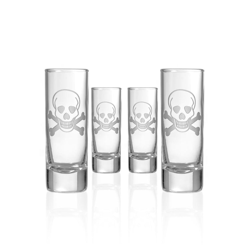 Rolf Glass Skull and Crossbones 2.5oz Cordial Shot Glass set of 4