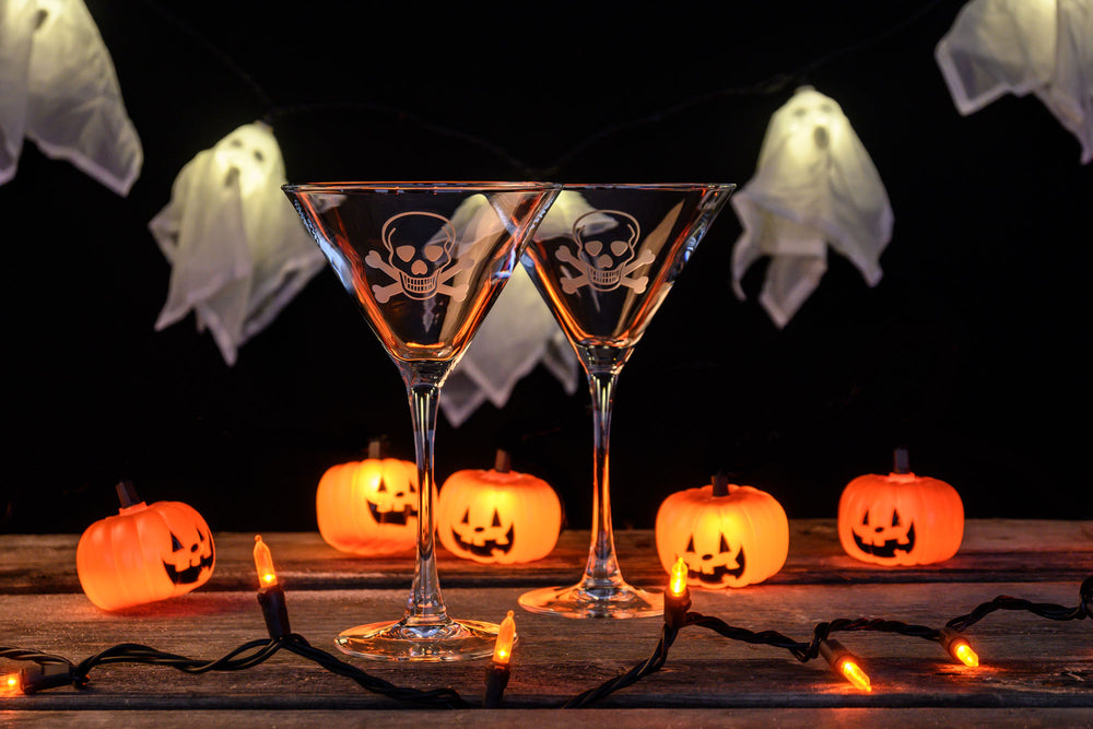 Rolf Glass Skull and Crossbones Halloween Glassware Collection