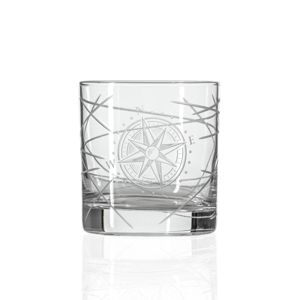 Compass Star Longitude 10oz On the Rocks Whiskey Glass Set of 2