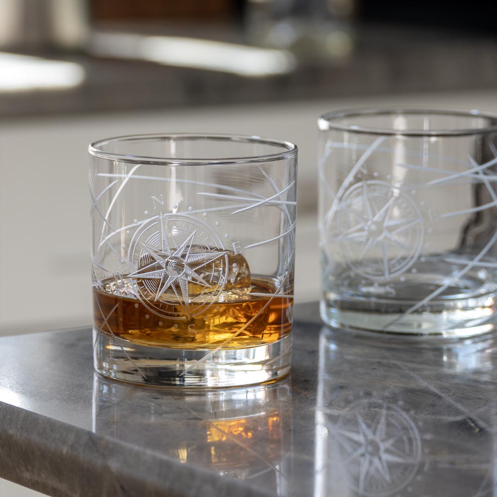 Rolf Glass Compass Star Longitude 3 piece whiskey decanter set