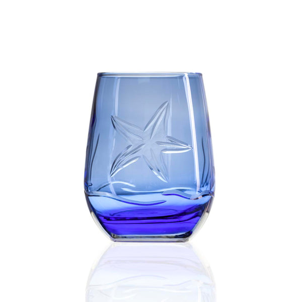 Rolf Glass Starfish 15oz Blue Stemless Wine Tumbler