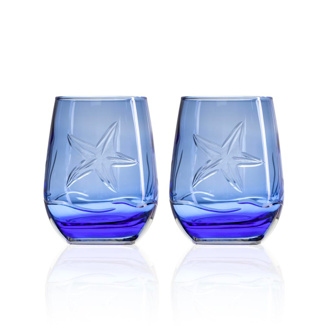 Starfish 15oz Blue Stemless Wine Tumbler Glass