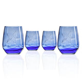 Rolf Glass Starfish 15oz Blue Stemless Wine Tumbler set of 4