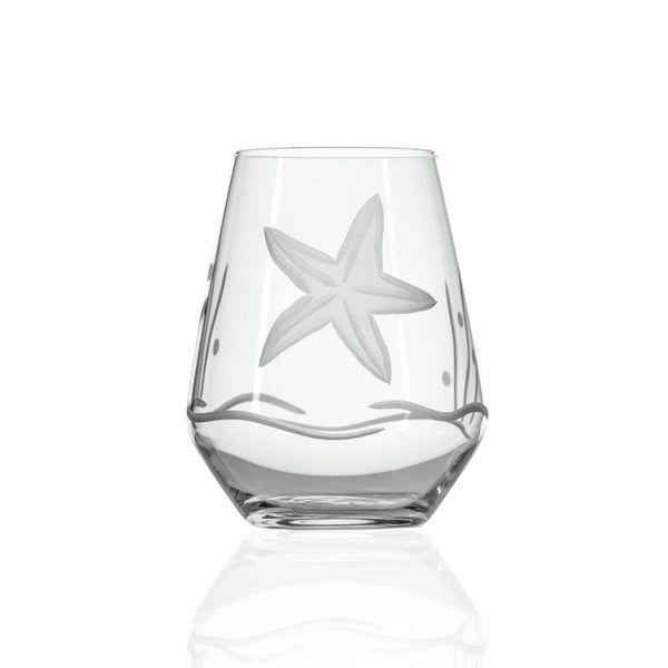 Starfish 18oz engraved stemless wine tumbler glass, lead-free, Rolf Glass
