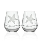 set of 2, Starfish 18oz engraved stemless wine tumbler glass, lead-free, Rolf Glass