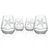 set of 4, Starfish 18oz engraved stemless wine tumbler glass, lead-free, Rolf Glass