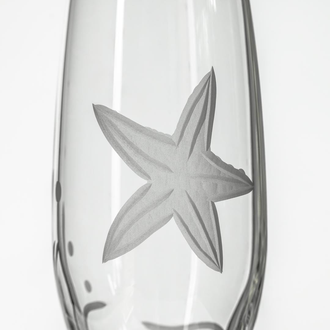 Rolf Glass Starfish 8oz Champagne Flute detailed engraving