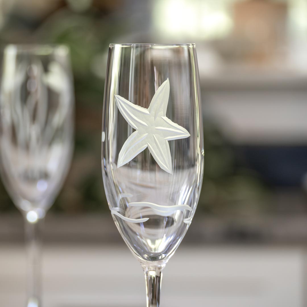 Rolf Glass Starfish 8oz Champagne Flute close up