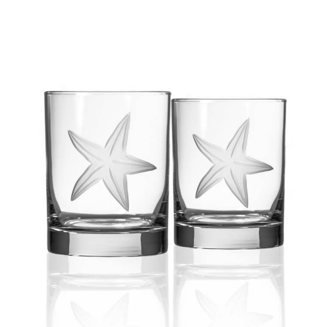 Rolf Glass Starfish 13oz Double Old Fashioned Glass Set of 2