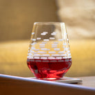 Rolf Glass Strata 18oz Stemless Wine Glass enjoying a nice red wine