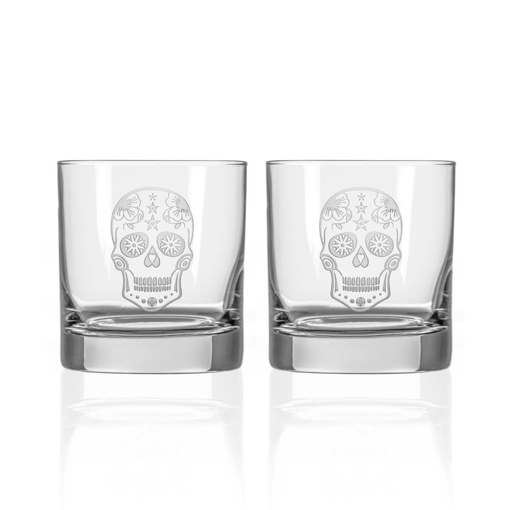 Rolf Glass Sugar Skull 11oz On the Rocks Whiskey Glass set of 2
