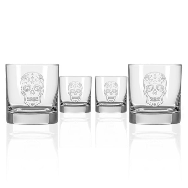 Rolf Glass Sugar Skull 11oz On the Rocks Whiskey Glass set of 4