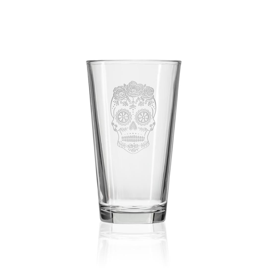 Sugar Skull 16oz Beer Pint Glass by Rolf Glass