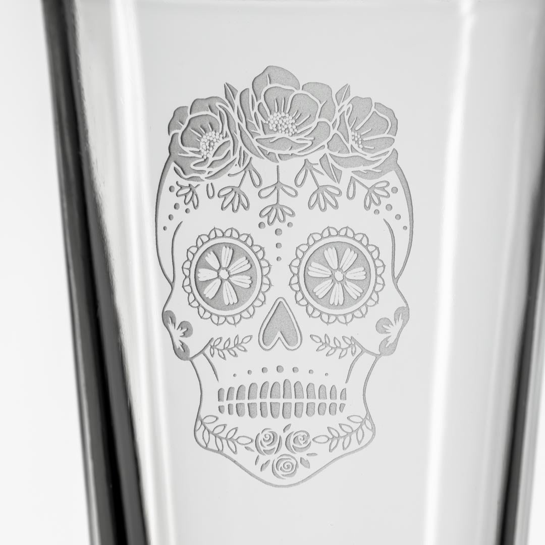Sugar Skull 16oz Beer Pint Glass by Rolf Glass