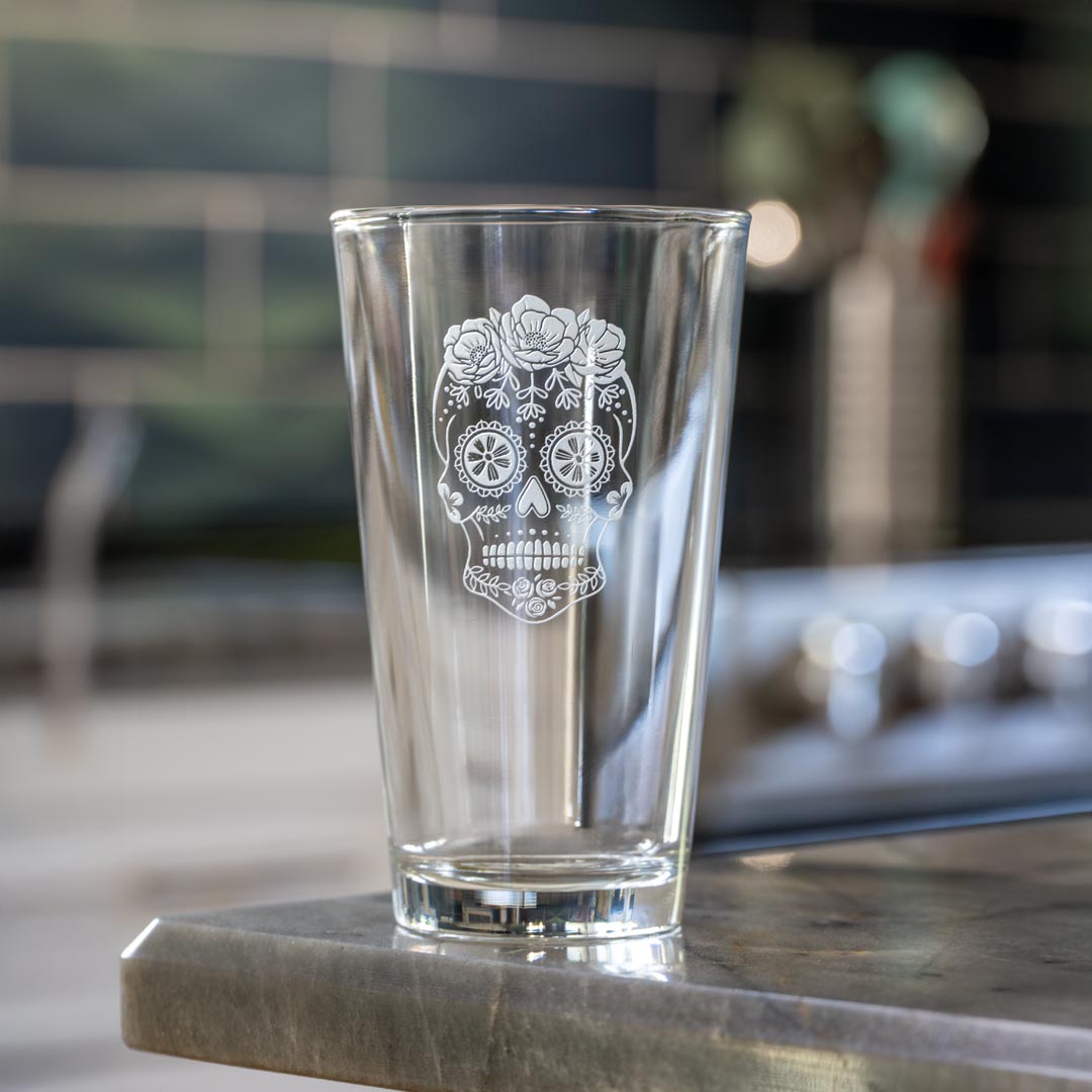 Sugar Skull 16oz Beer Pint Glass by Rolf Glass