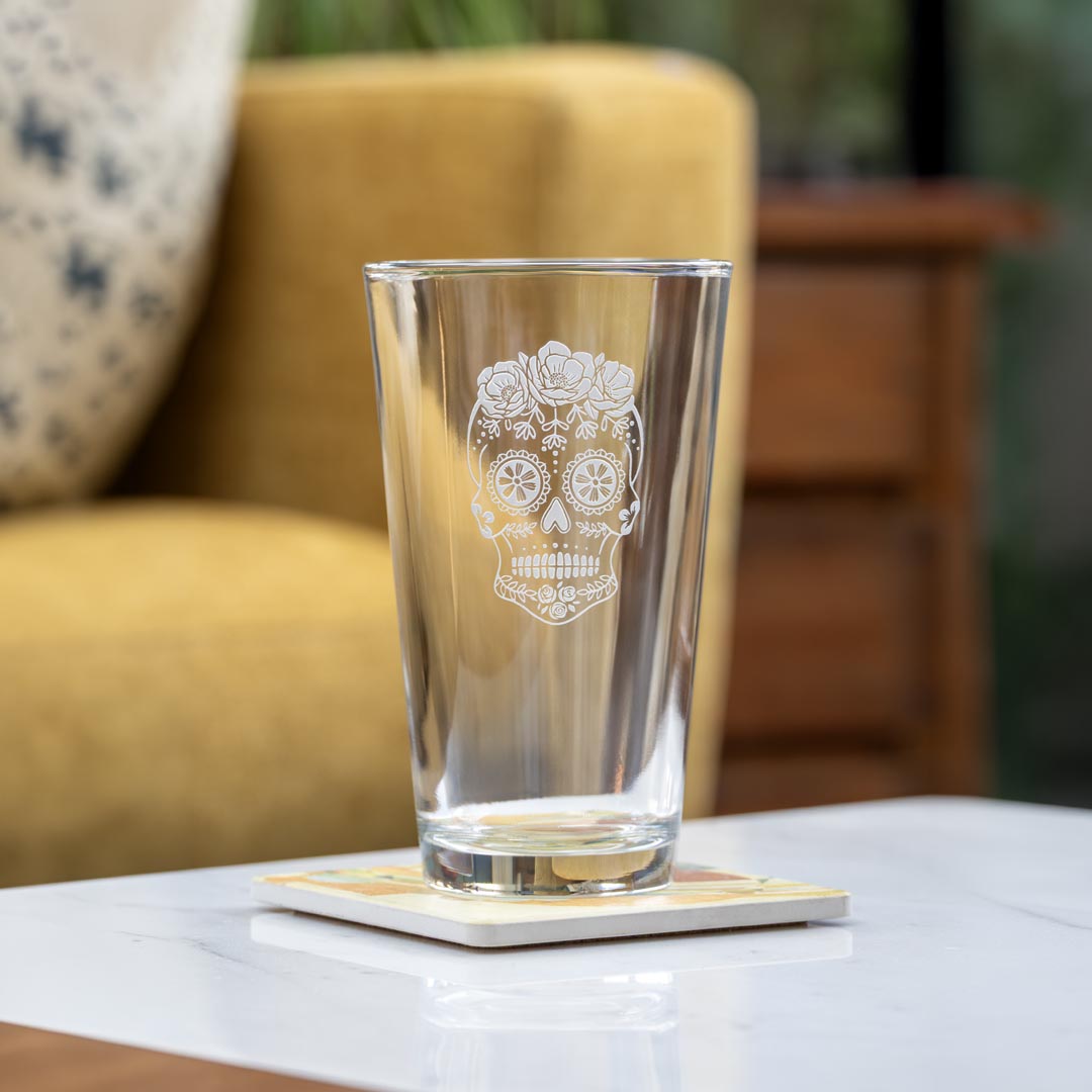 Sugar Skull 16oz Beer Pint Glass by Rolf Glass