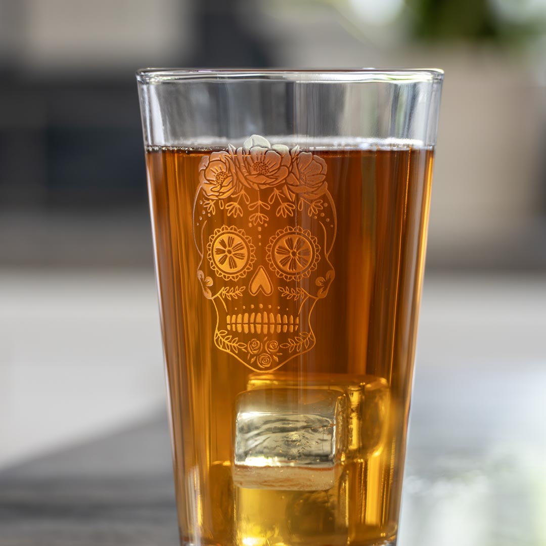 Sugar Skull 16oz Beer Pint Glass by Rolf Glass