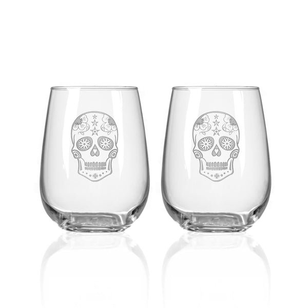 Rolf Glass Sugar Skull 17oz Stemless Wine Tumbler Glass