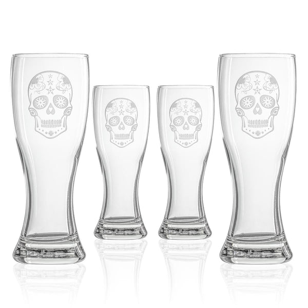 Sugar Skull 20oz Large Beer Pilsner Glass | Set of 4