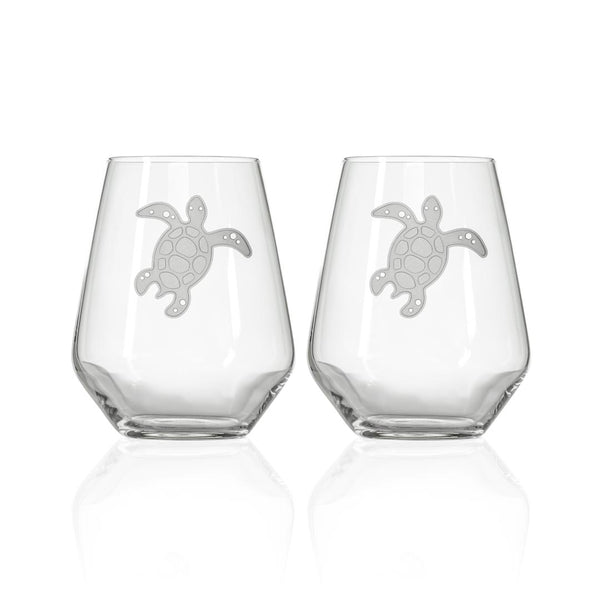 Rolf Glass Turtle 18oz Stemless Wine Glass set of 2