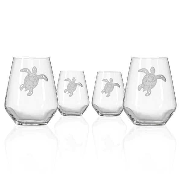 Rolf Glass Turtle 18oz Stemless Wine Glass set of 4