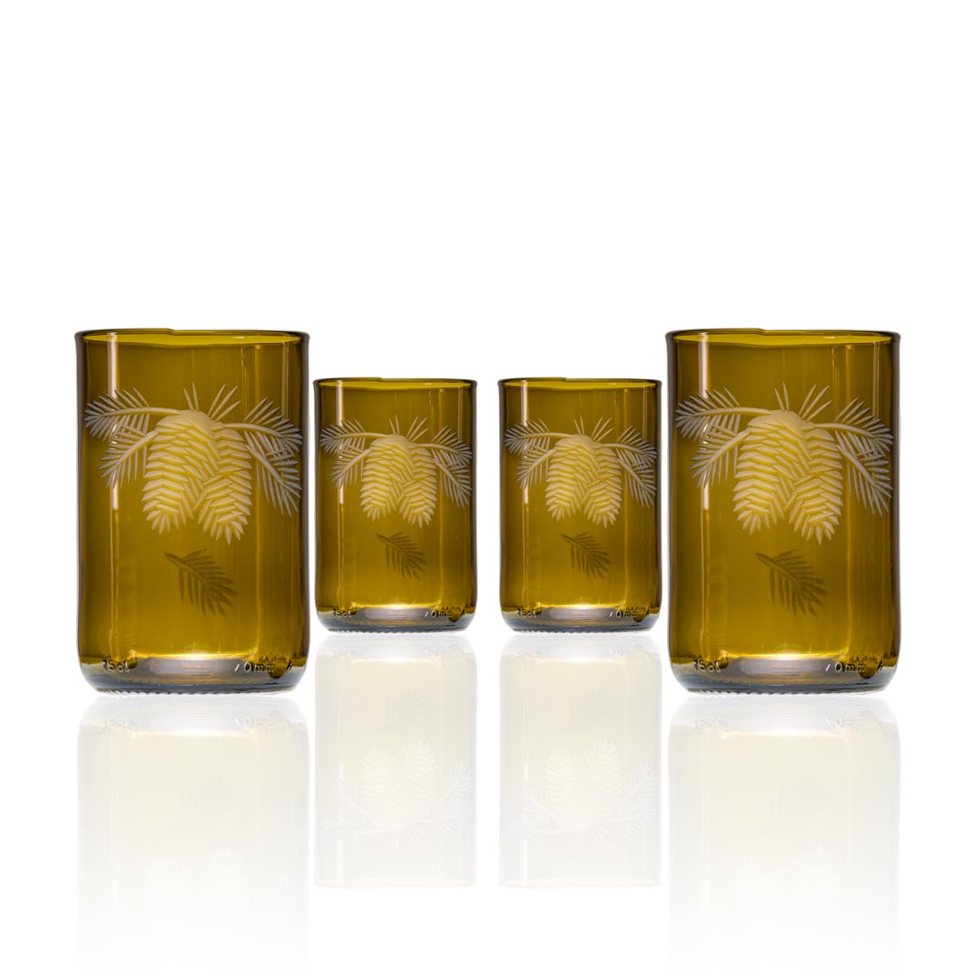 Twice Around Repurposed 12oz Amber Woodland Pine Tumbler Set of 4 by Rolf Glass