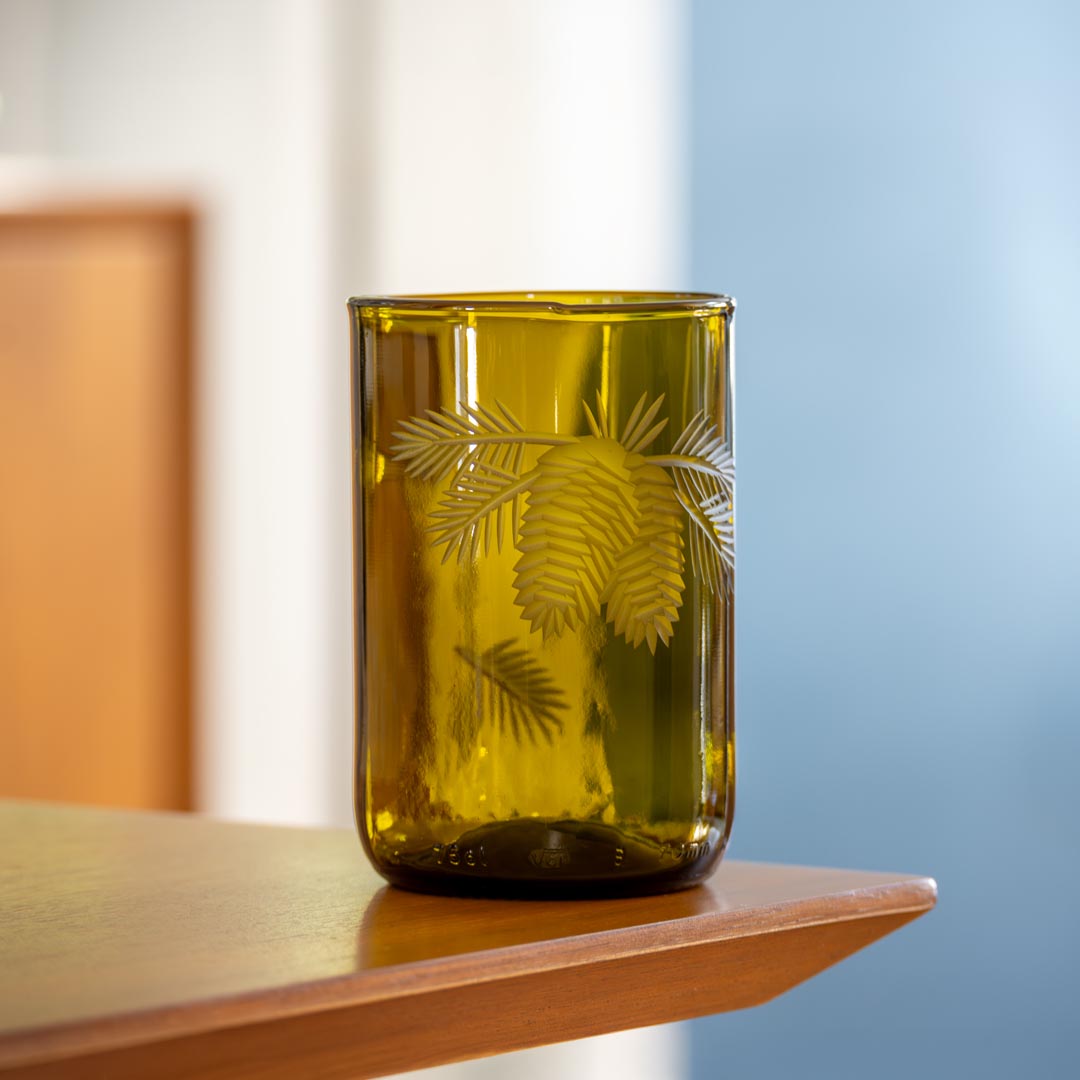 Twice Around Repurposed 12oz Amber Woodland Pine Tumbler by Rolf Glass
