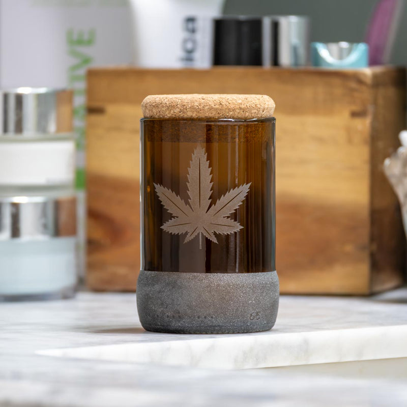 Rolf Glass Twice Around Go Green! 3.5in Stash Jar & Cork Stopper can store any important herbs