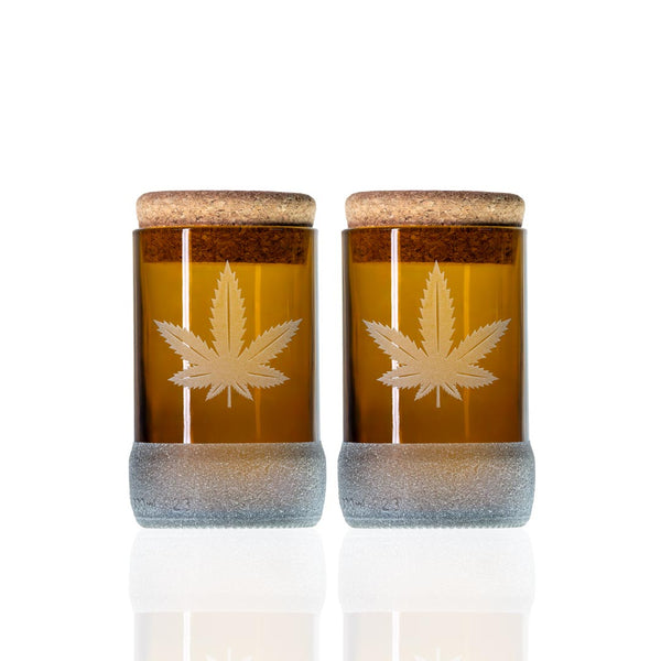 Rolf Glass Twice Around Go Green! 3.5in Stash Jar & Cork Stopper set of 2 in gift box