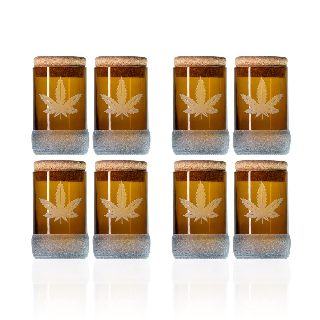 Rolf Glass Twice Around Go Green! 3.5in Stash Jar & Cork Stopper set of 4 2pk gift boxes