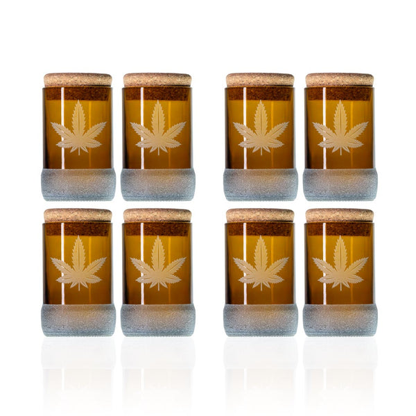 Rolf Glass Twice Around Go Green! 3.5in Stash Jar & Cork Stopper set of 4 2pk gift boxes