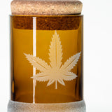 Rolf Glass Twice Around Go Green! 3.5in Stash Jar & Cork Stopper with detailed engraving and stopper