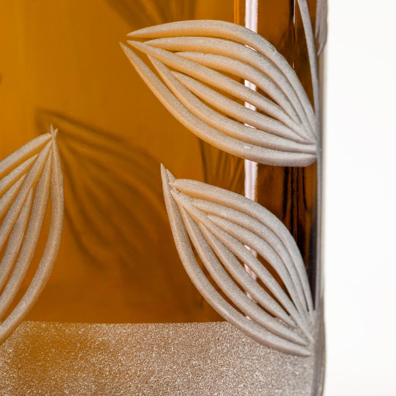 Rolf Glass Twice Around Citrus Garden Mocha 13oz Pitcher detailed view of engraved citrus leaf