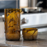 Rolf Glass Twice Around Citrus Garden Mocha 13oz Pitcher and 2" sipper glasses set of 3 in the kitchen