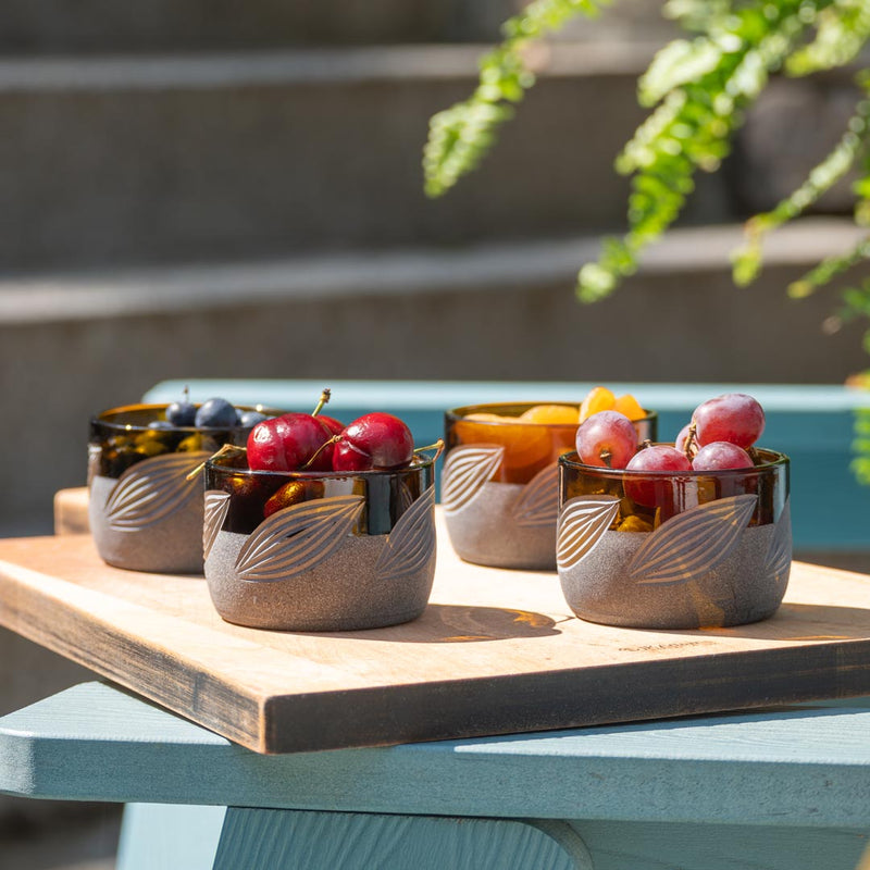 Rolf Glass Twice Around Citrus Garden Mocha 2in Mini Sipper with fresh fruits serving guests