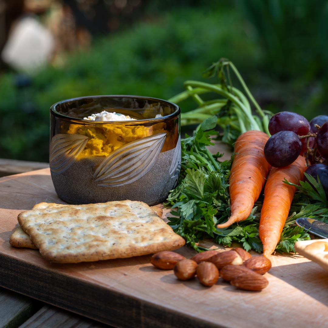 Rolf Glass Twice Around Citrus Garden Mocha 2in Mini Sipper serving up some fresh healthy dips