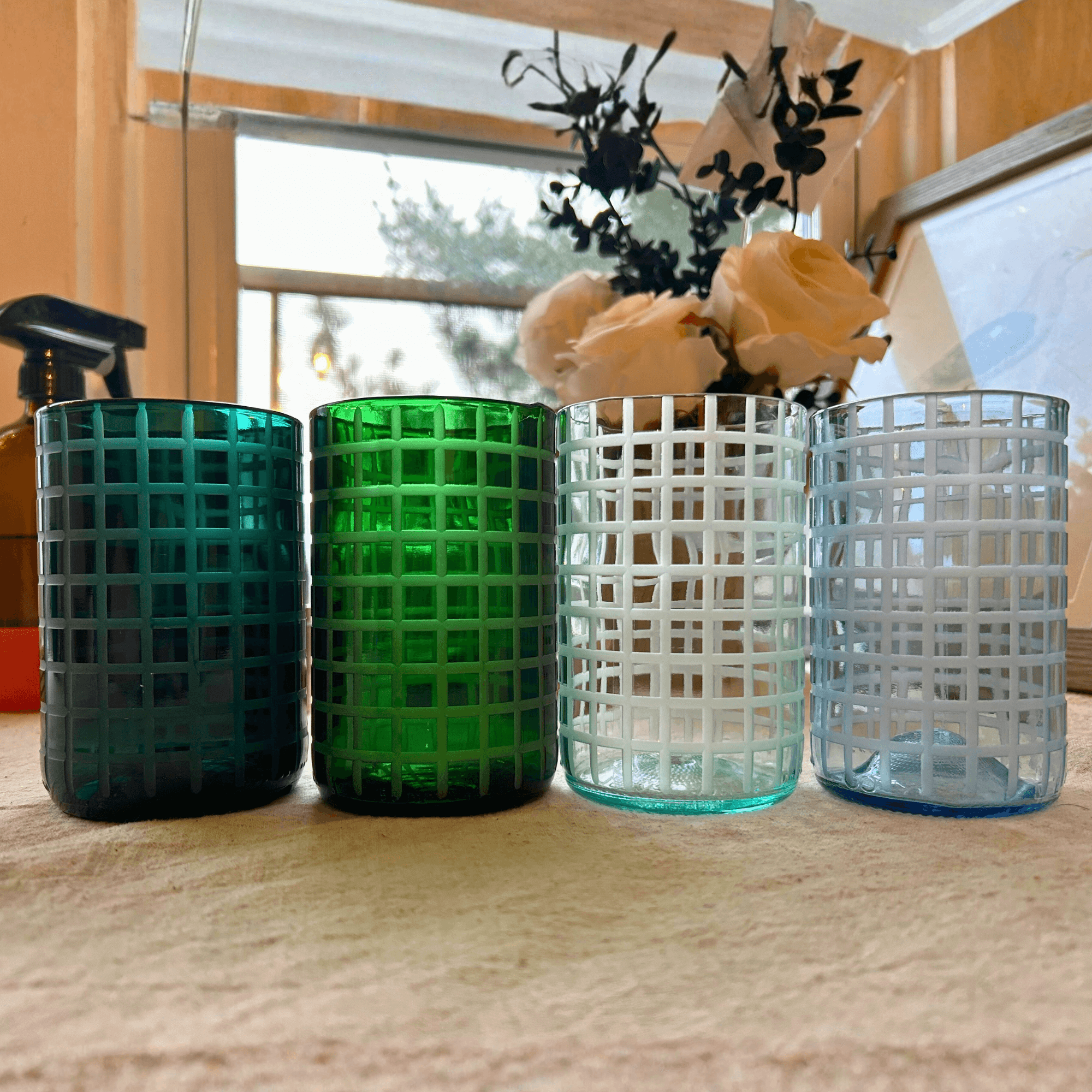 Rolf Glass Twice Around Mosaic Set of 4 living room