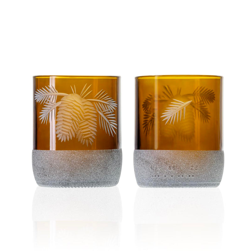 Rolf Glass Twice Around Woodland Pine 8oz Mocha Tumbler set of 2 glasses in a giftbox