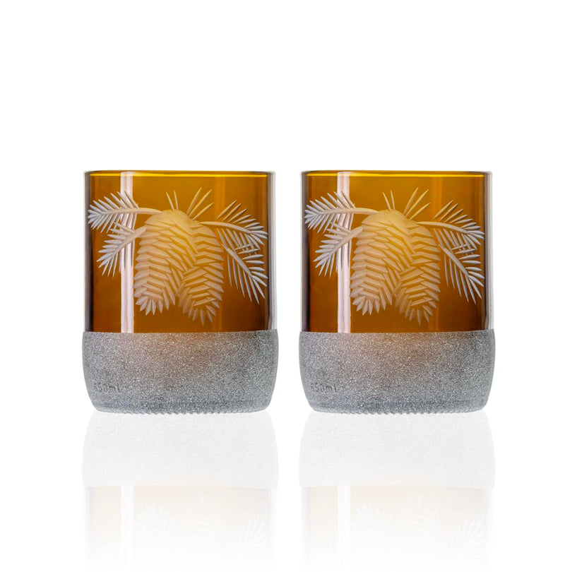 Rolf Glass Twice Around Woodland Pine 8oz Mocha Tumbler set of 2 glasses in a gift box