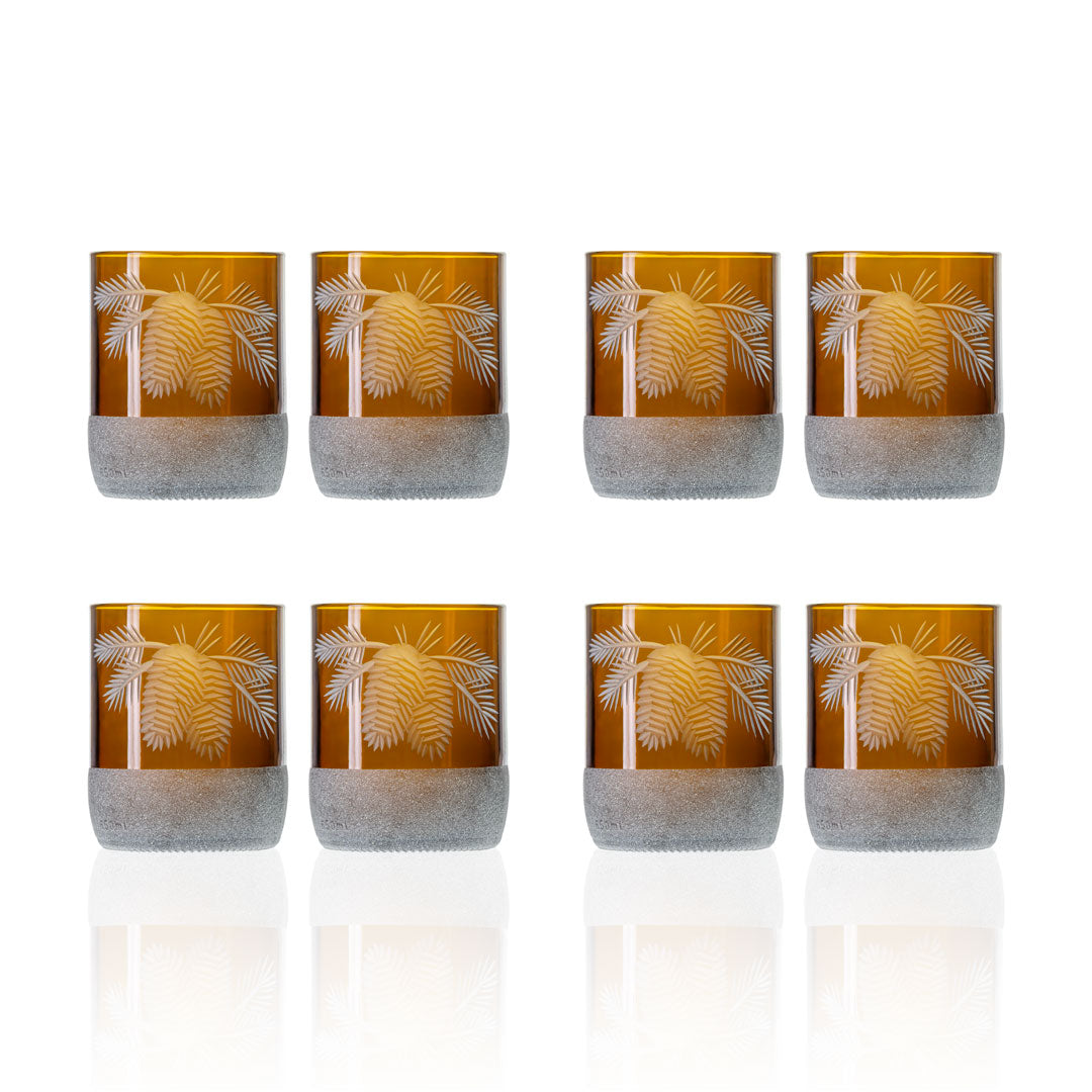 Rolf Glass Twice Around Woodland Pine 8oz Mocha Tumbler set of 2 glasses in a giftbox set of 4