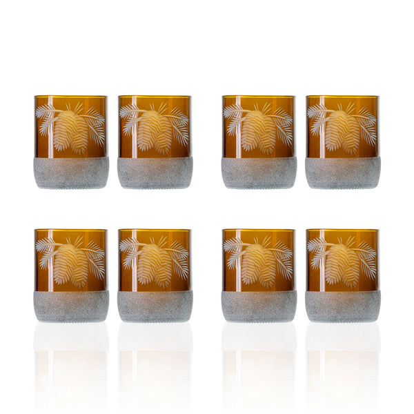 Rolf Glass Twice Around Woodland Pine 8oz Mocha Tumbler set of 2 glasses in a giftbox set of 4