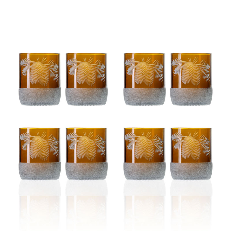 Rolf Glass Twice Around Woodland Pine 8oz Mocha Tumbler set of 2 glasses in a giftbox set of 4