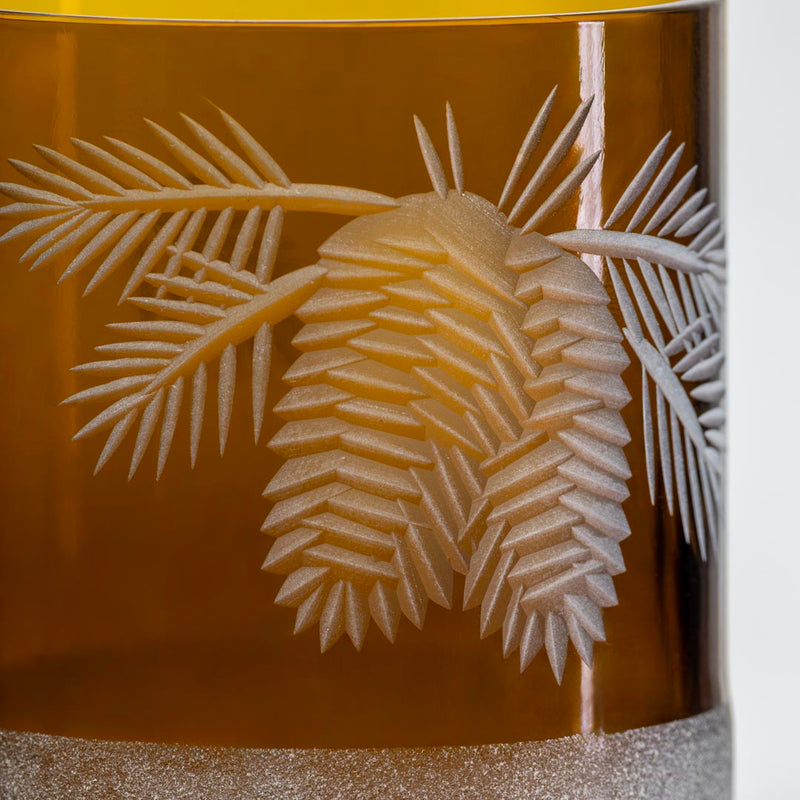 Rolf Glass Twice Around Woodland Pine 8oz Mocha Tumbler detailed engraving on front of glass