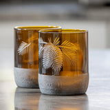 Rolf Glass Twice Around Woodland Pine 8oz Mocha Tumbler set of 2 glasses in a gift box is beautifully repurposed
