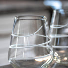 Rolf Glass Twist 18oz Stemless Wine Tumbler close up of diamond wheel engraving