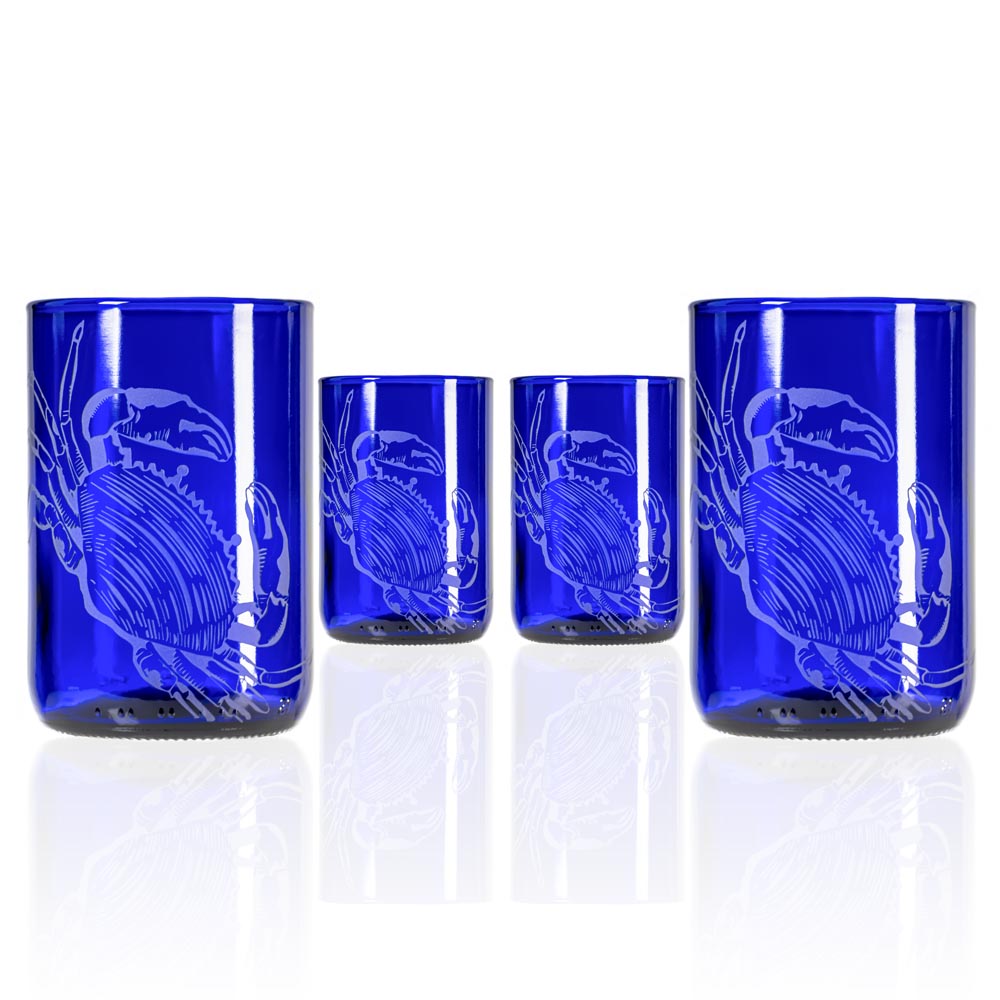 Upcycled Cooper Crab 12oz Blue Repurposed Tumbler | Set of 4
